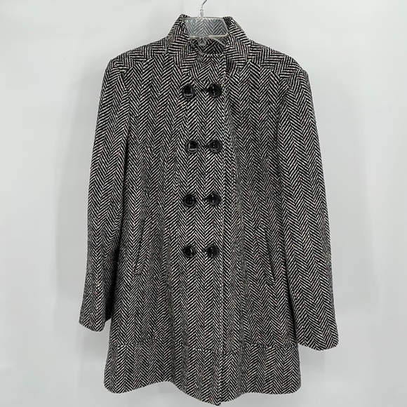 GLO Jeans Black & White Tweed Double Breasted Coat Size Large - Picture 1 of 16